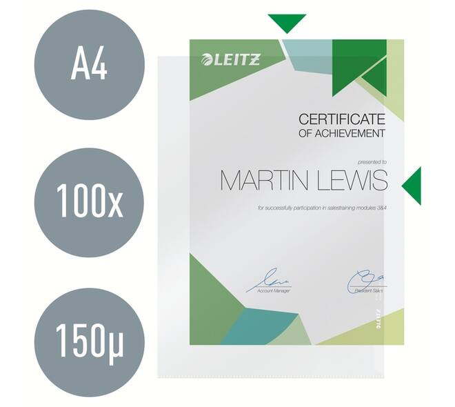 Insteekmap L-model Leitz Premium lasnaad copy safe 0.15mm PVC A4 transparant 100 stuks