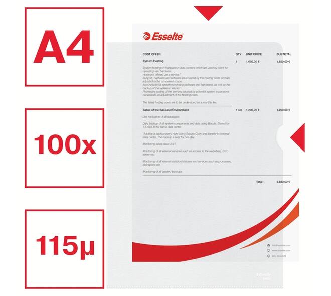 Insteekmap L-model Esselte standaard copy safe PP A4 transparant 100 stuks