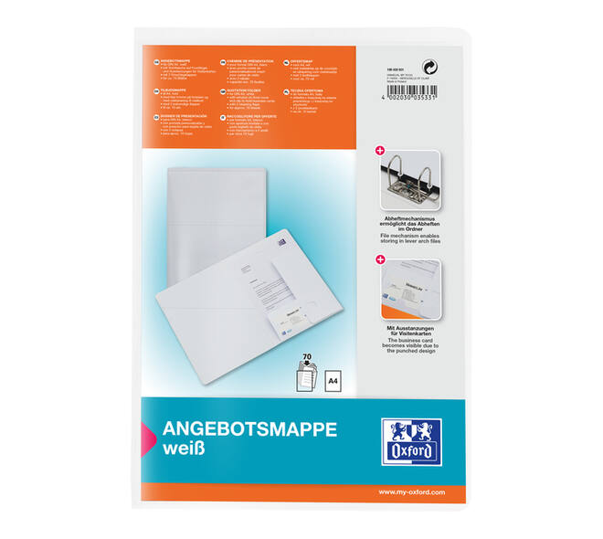 Offertemap Oxford A4 met insteektas 2 kleppen 0.5mm PP wit
