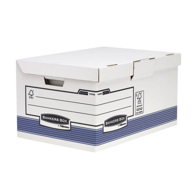Archiefdoos Bankers Box System fold flip top maxi wit blauw