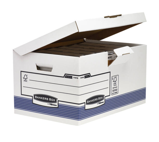 Archiefdoos Bankers Box System fold flip top maxi wit blauw