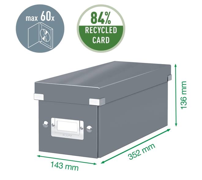 DVD-opbergdoos Leitz Click & Store WOW  gerecycled karton 206x147x352mm zwart