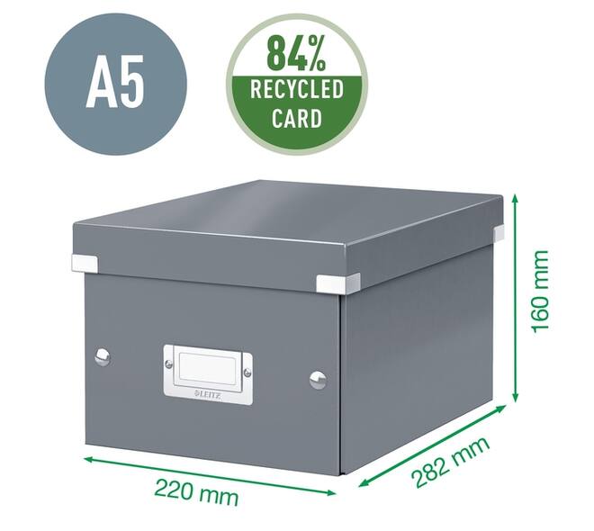 Opbergdoos Leitz Click & Store WOW klein gerecycled karton 200x148x250mm zwart