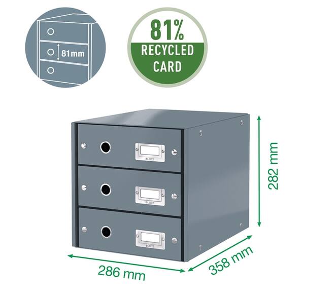 Ladenkast Leitz Click & Store WOW 3 laden gerecycled karton zwart