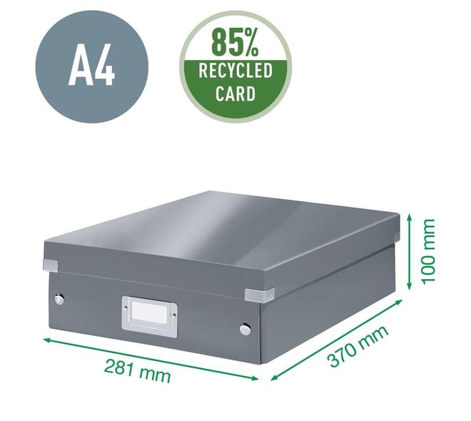 Opbergdoos Leitz Wow Click & Store organiser 280x100x370mm middel gerecycled karton zwart