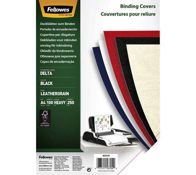 Voorblad Fellowes A4 lederlook zwart 100 stuks