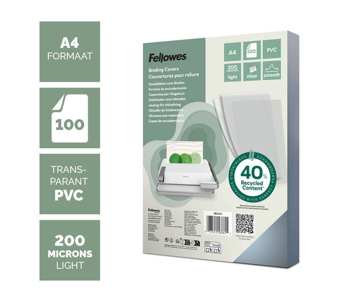 Voorblad Fellowes A4 PVC 200micron recycled 100 stuks