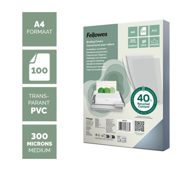 Voorblad Fellowes A4 PVC 300micron recycled 100 stuks