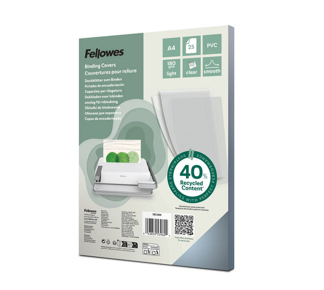 Voorblad Fellowes A4 PVC 180micron recycled 25 stuks