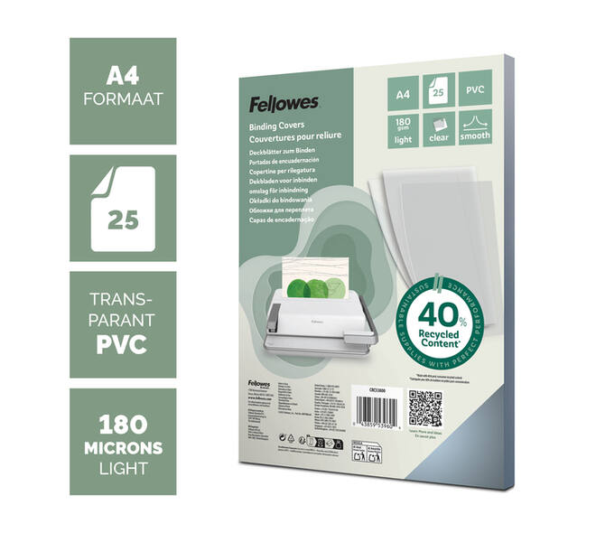 Voorblad Fellowes A4 PVC 180micron recycled 25 stuks