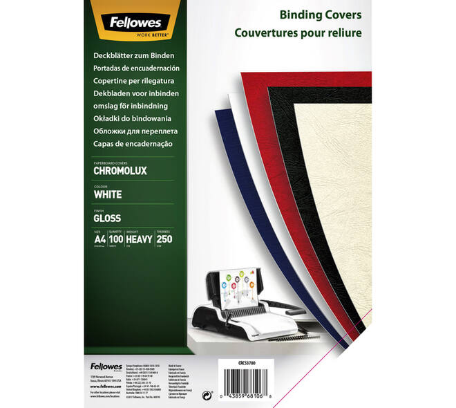Voorblad Fellowes A4 Chromolux 250gr wit 100 stuks