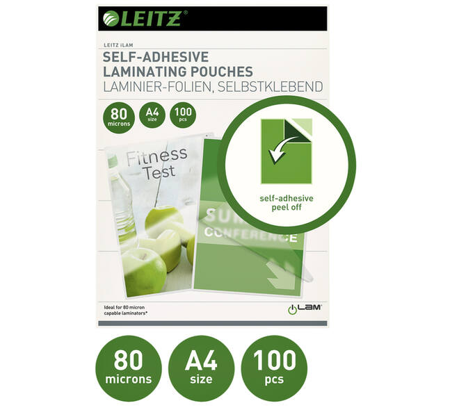Lamineerhoes Leitz iLAM A4 zelfklevend 2x80micron EVA 100 stuks