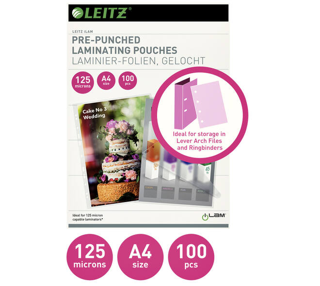 Lamineerhoes Leitz iLAM A4 met perforatieband 2x125micron EVA 100 stuks