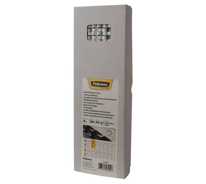 Bindrug Fellowes 8mm 21rings A4 wit 100 stuks