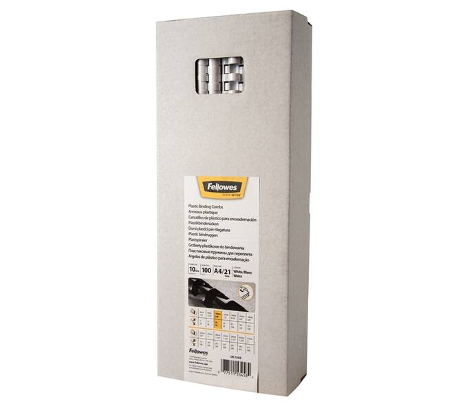 Bindrug Fellowes 10mm 21rings A4 wit 100 stuks