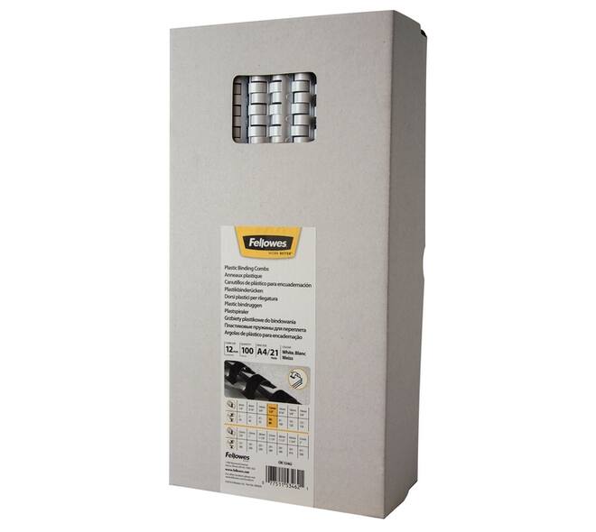 Bindrug Fellowes 12mm 21rings A4 wit 100 stuks