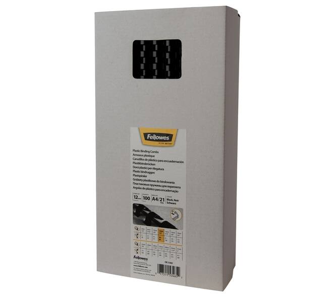 Bindrug Fellowes 12mm 21rings A4 zwart 100 stuks