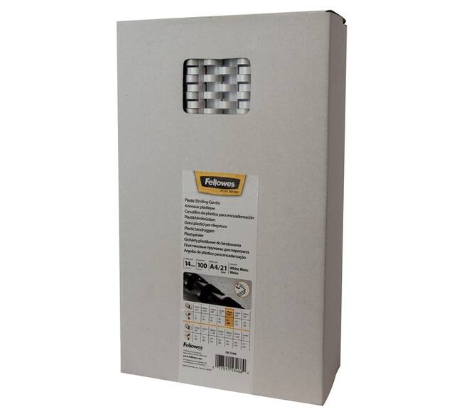 Bindrug Fellowes 14mm 21rings A4 wit 100 stuks