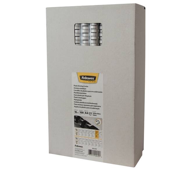 Bindrug Fellowes 16mm 21rings A4 wit 100 stuks