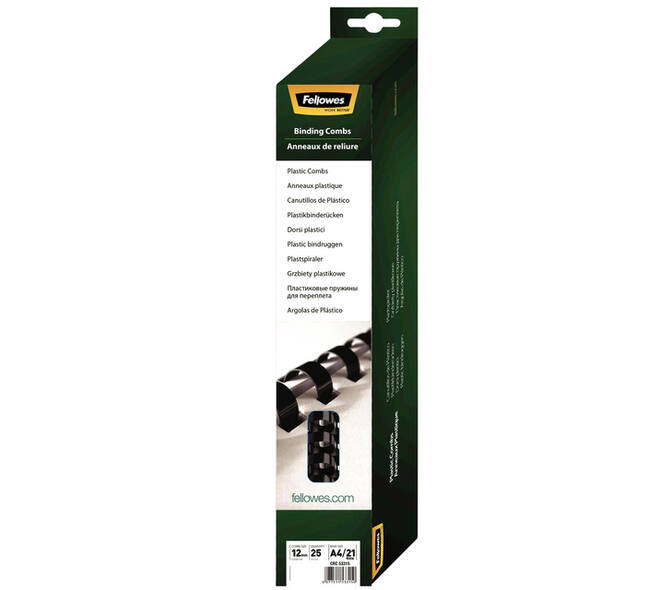 Bindrug Fellowes 12mm 21rings A4 zwart 25 stuks