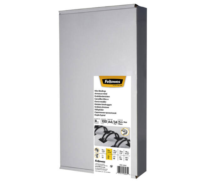 Draadrug Fellowes 8mm 34-rings A4 zwart 100 stuks