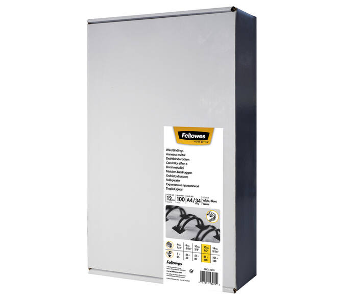 Draadrug Fellowes 12mm 34-rings A4 wit 100 stuks