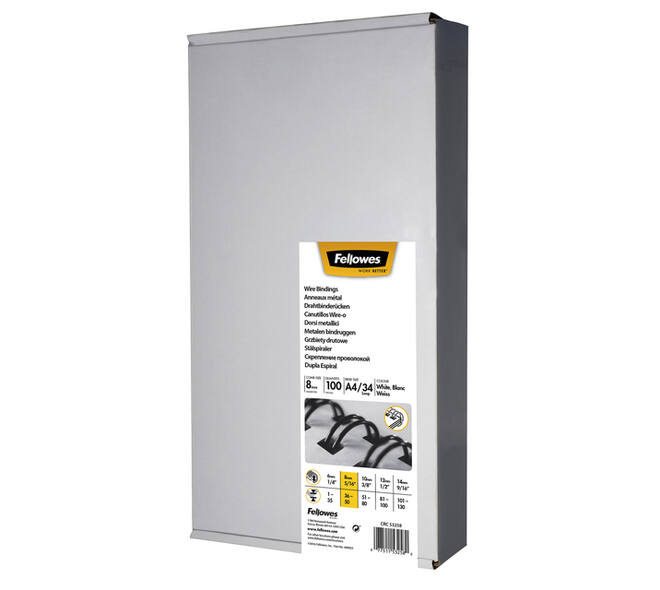 Draadrug Fellowes 8mm 34-rings A4 zilver 100 stuks