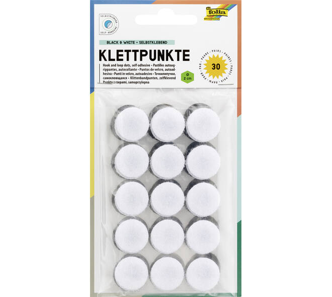 Klittenband Folia rond 2cm 15 stuks zwart 15 stuks wit