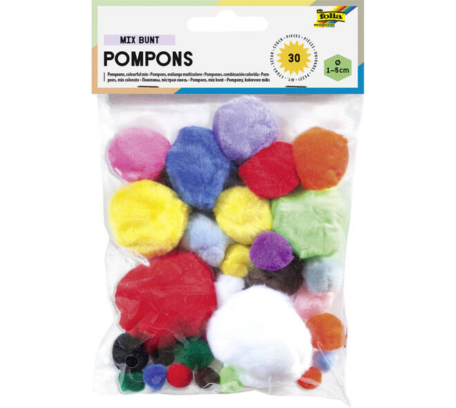 Pompon Folia 30 stuks diverse kleuren en afmetingen 30 stuks