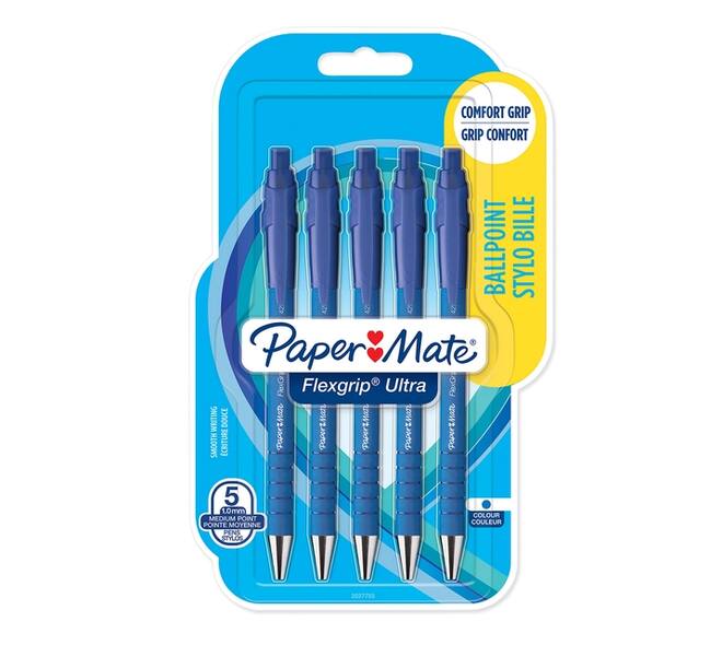 Balpen Paper Mate Flexgrip Ultra medium blauw blister à 5 stuks