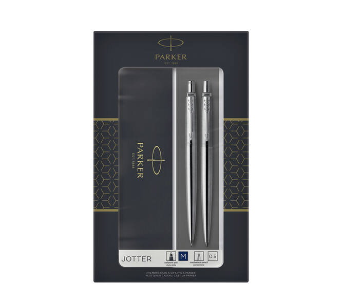 Balpen en vulpotlood Parker Jotter stainless steel CT medium 2 stuks
