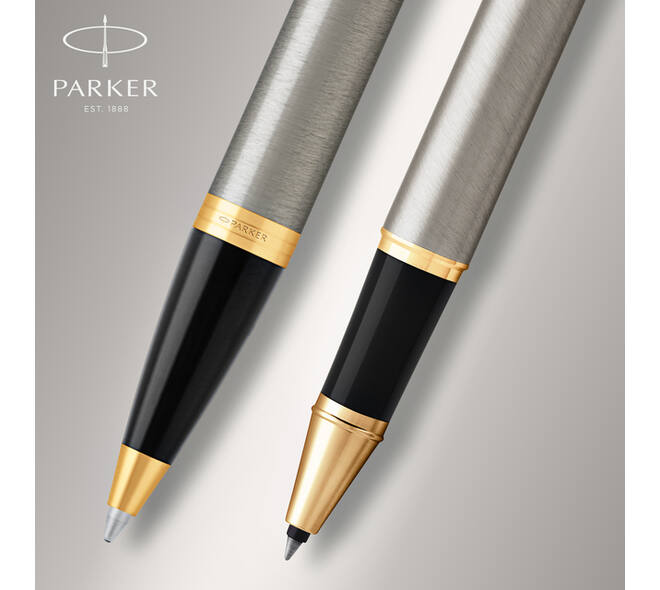 Balpen en Rollerpen Parker IM brushed metal GT medium 2 stuks