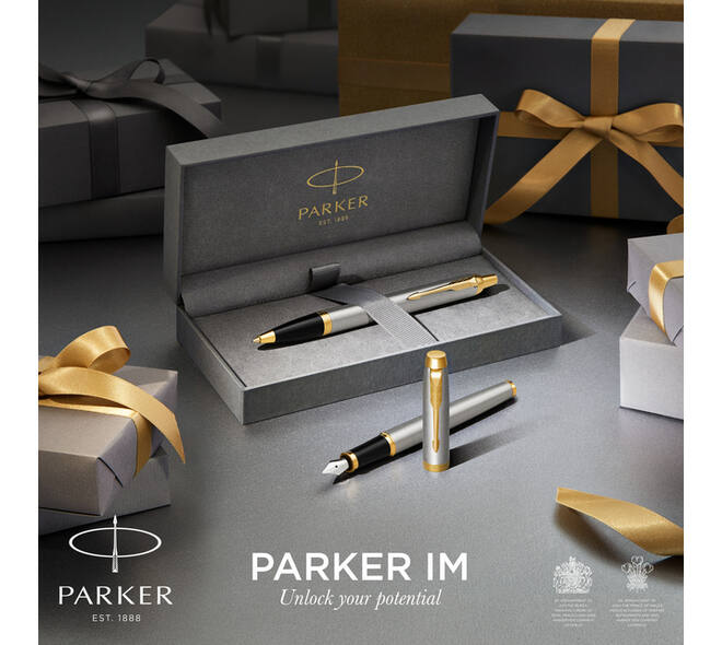 Balpen en Rollerpen Parker IM brushed metal GT medium 2 stuks