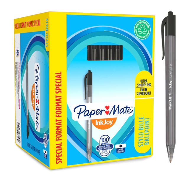 Balpen Paper Mate Inkjoy 100RT medium zwart valuepack 80+20 gratis
