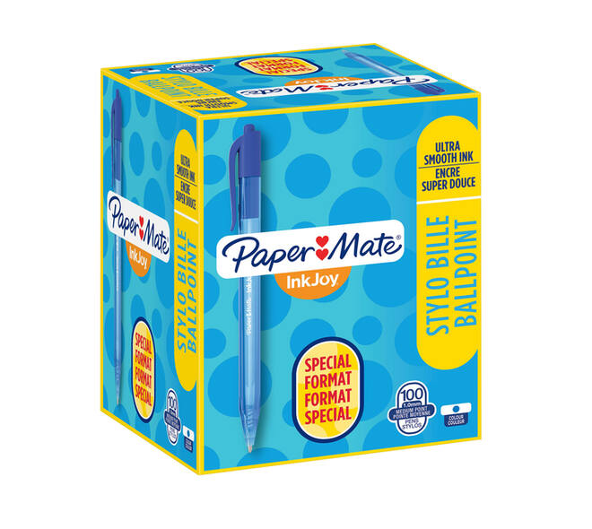 Balpen Paper Mate Inkjoy 100RT medium blauw valuepack 80+20 gratis