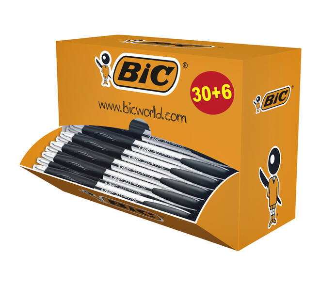 Balpen Bic Atlantis classic grip clic M zwart valuepack 30+6 gratis