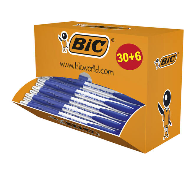 Balpen Bic Atlantis classic grip clic M blauw valuepack 30+6 gratis