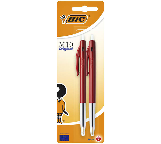 Balpen Bic M10 medium rood bister à 2 stuks