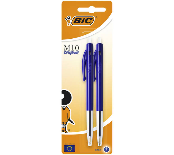 Balpen Bic M10 medium blauw blister à 2 stuks