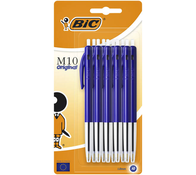 Balpen Bic M10 medium blauw blister à 10 stuks