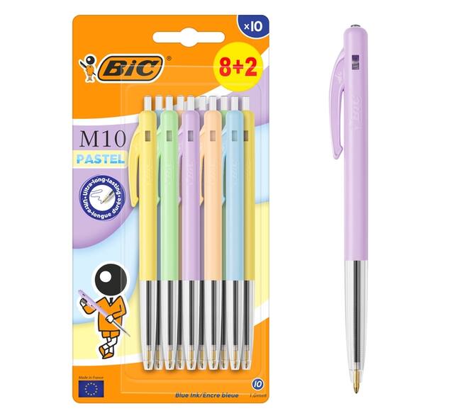 Balpen Bic M10 medium pastel assorti 8+2 gratis