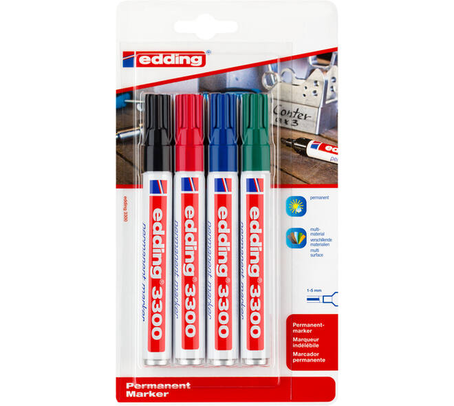 Viltstift edding 3300 schuin 1-5mm assorti blister à 4 stuks