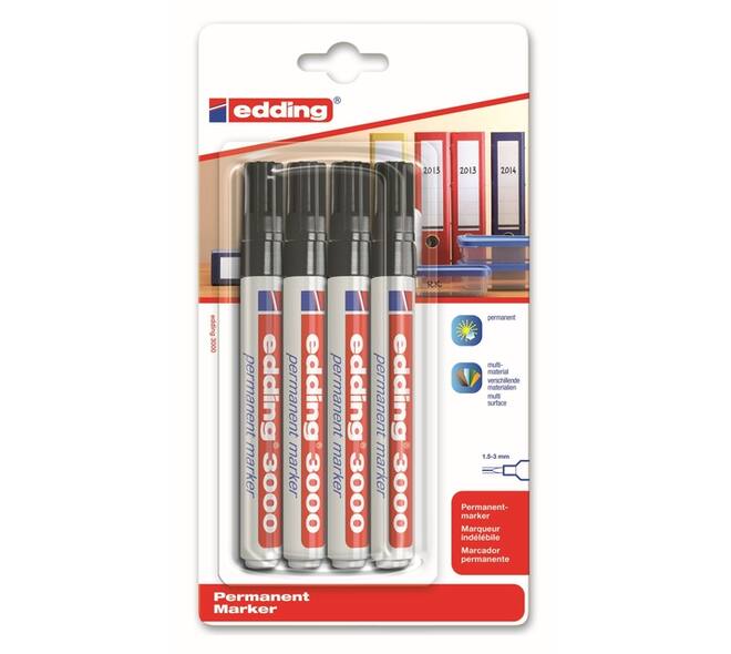 Viltstift edding 3000 rond 1.5-3mm zwart blister à 4 stuks