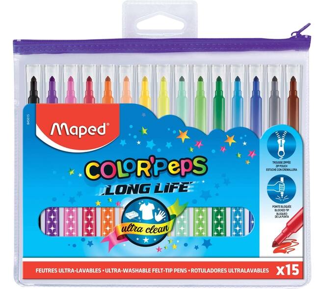 Viltstift Maped Color'Peps Long Life set á 15 kleuren