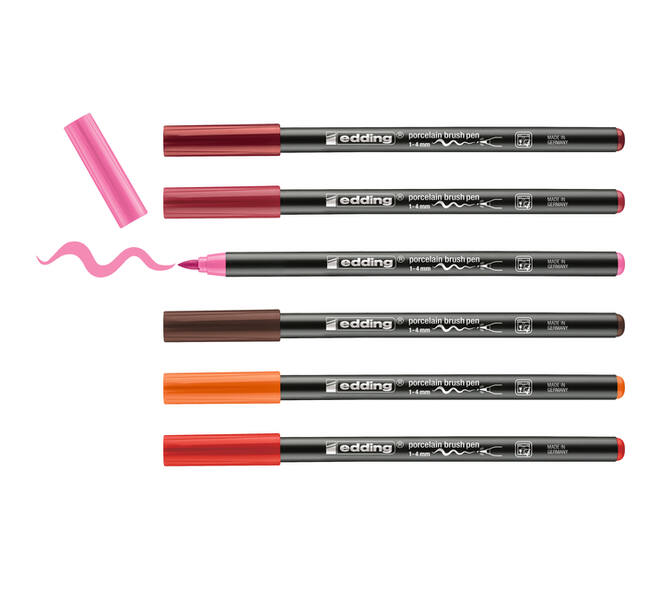 Brushpen edding 4200 porselein warme kleuren assorti etui à 6 stuks