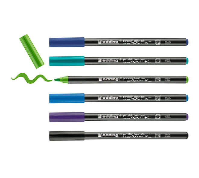 Brushpen edding 4200 porselein koele kleuren etui à 6 stuks