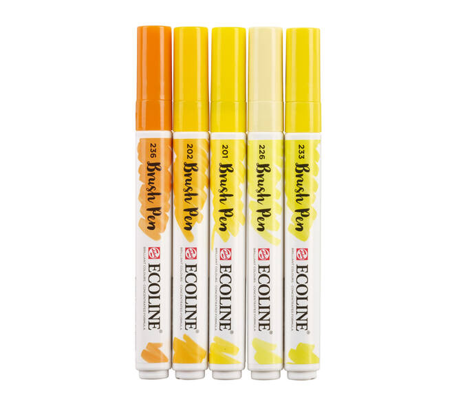 Brushpen Talens Ecoline set à 5 stuks geel
