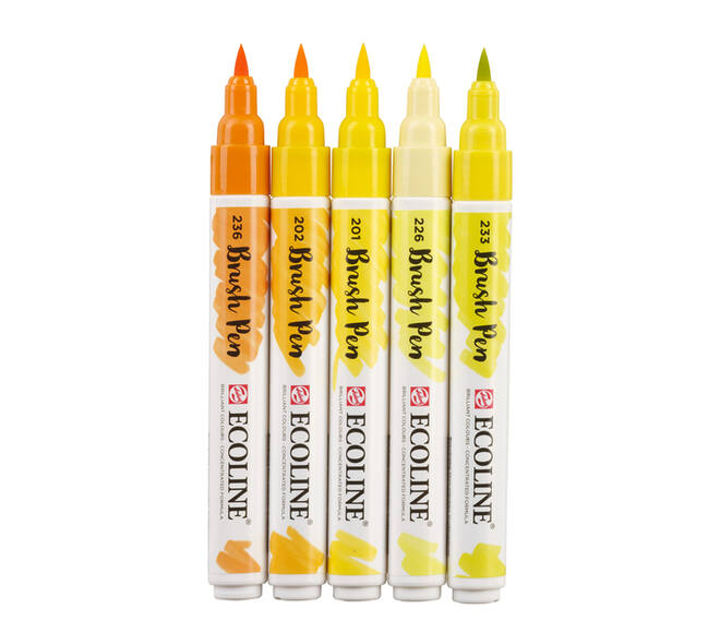Brushpen Talens Ecoline set à 5 stuks geel