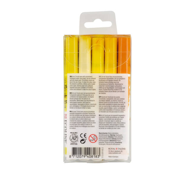Brushpen Talens Ecoline set à 5 stuks geel