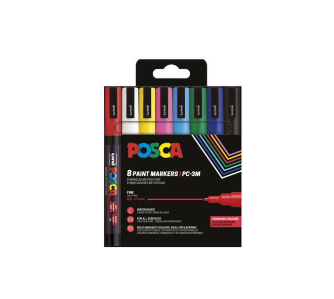 Paintmarker Uni POSCA PC3M fijn assorti set à 8 stuks